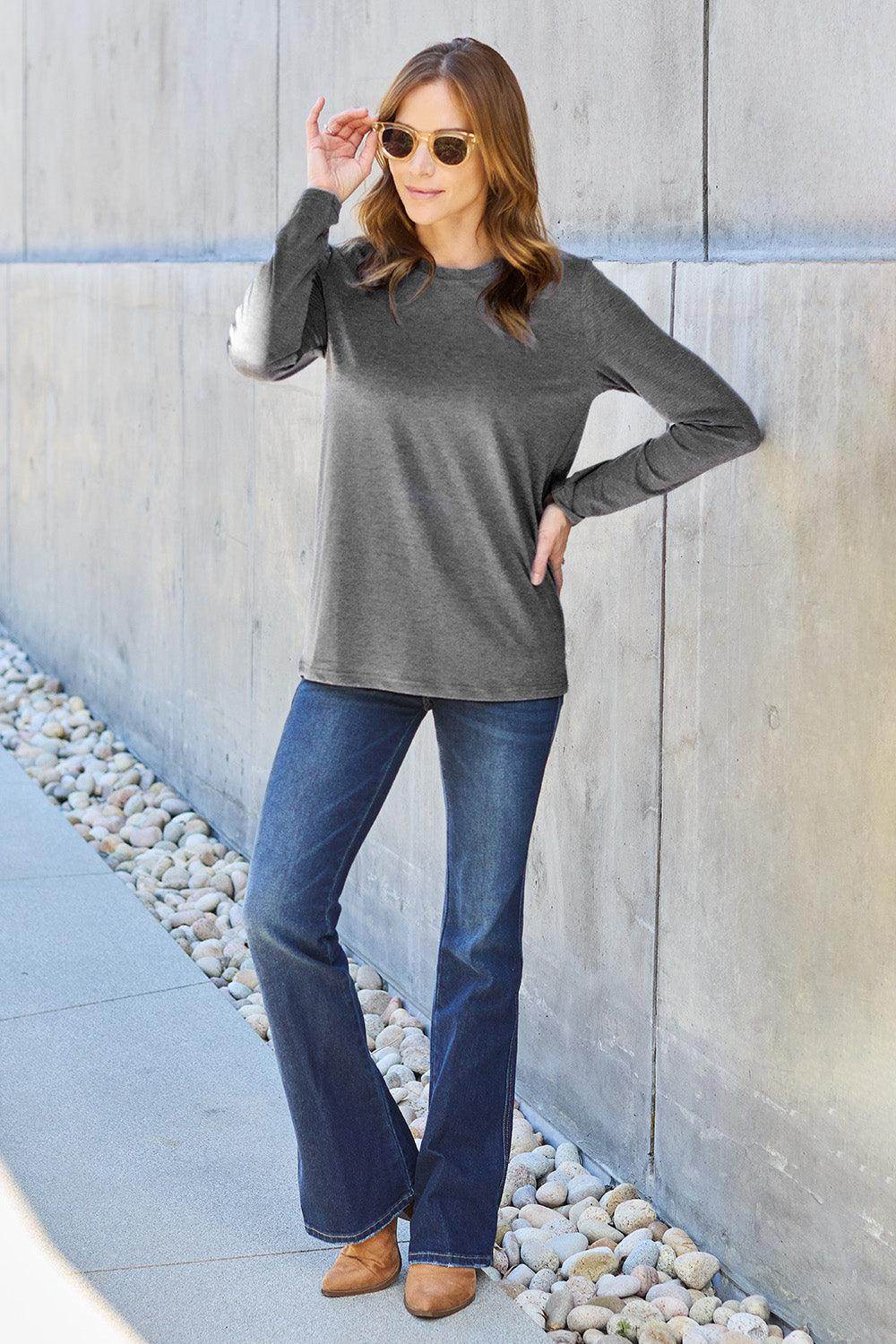 Basic Bae Full Size Round Neck Long Sleeve Top for Women - Selvanelle