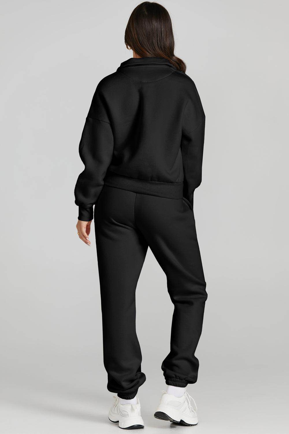 Quarter Zip Top and Drawstring Pants Active Set for Women - Selvanelle