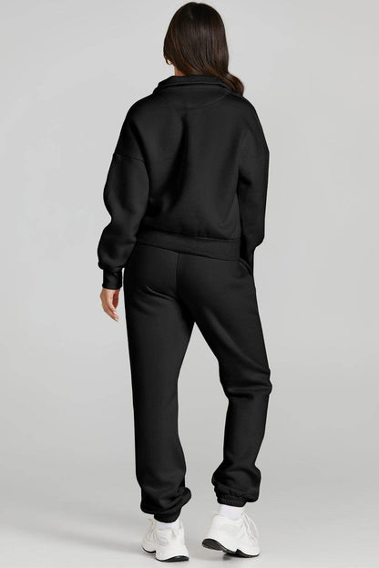 Quarter Zip Top and Drawstring Pants Active Set for Women - Selvanelle
