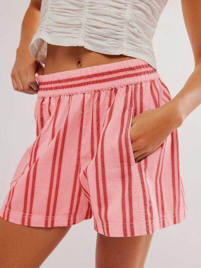 Striped Elastic Waist Shorts with Pockets for Comfort - Selvanelle