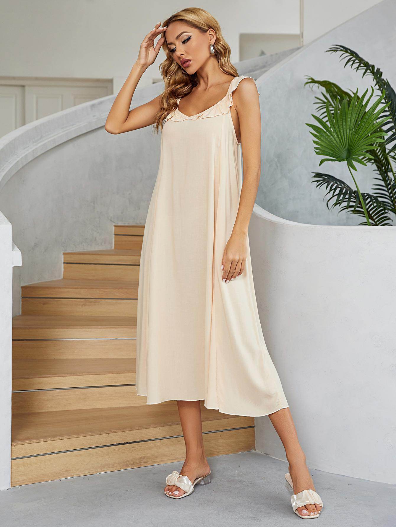 Ruffled V-Neck Midi Dress for Chic Summer Style - Selvanelle
