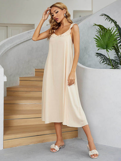 Ruffled V-Neck Midi Dress for Chic Summer Style - Selvanelle