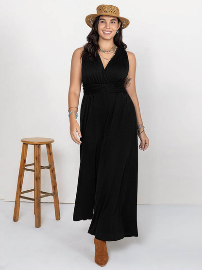 Plus Size V-Neck Wide Leg Jumpsuit - Selvanelle