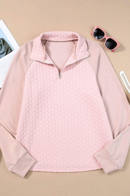 Textured Quarter Zip Long Sleeve Sweatshirt for Women - Selvanelle