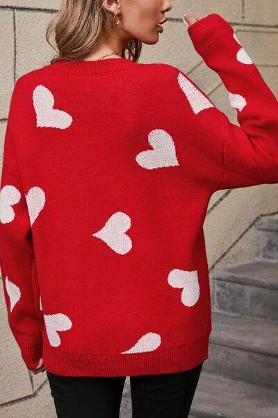 Angel Wings Heart Round Neck Dropped Shoulder Sweater for Women - Selvanelle