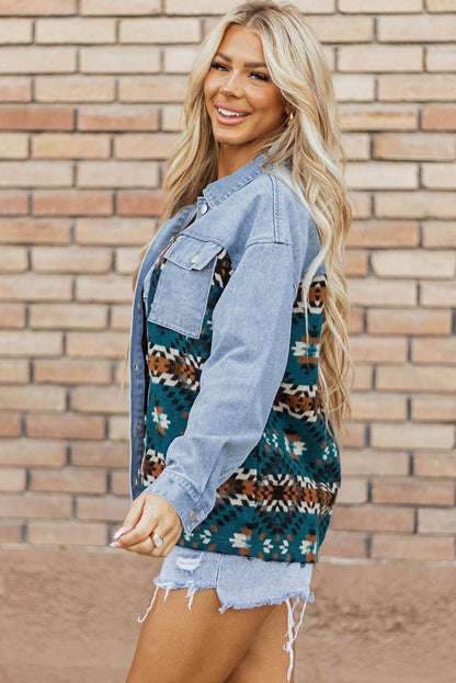 Pocketed Button Up Long Sleeve Denim Jacket for Women - Selvanelle