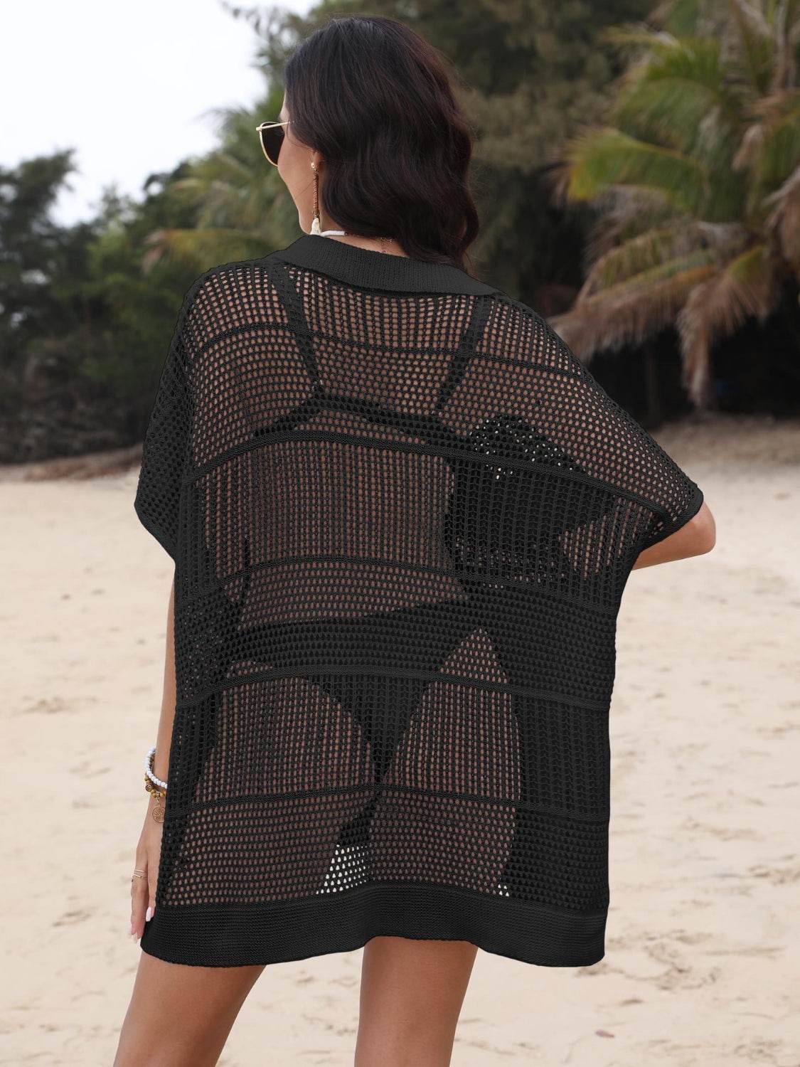 Hollow Out Collared Neck Cover-Up - Selvanelle