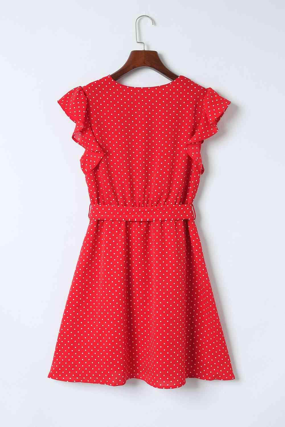 Polka Dot Surplice Neck Tie Waist Dress for Women - Selvanelle
