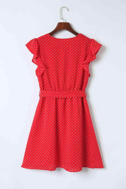 Polka Dot Surplice Neck Tie Waist Dress for Women - Selvanelle