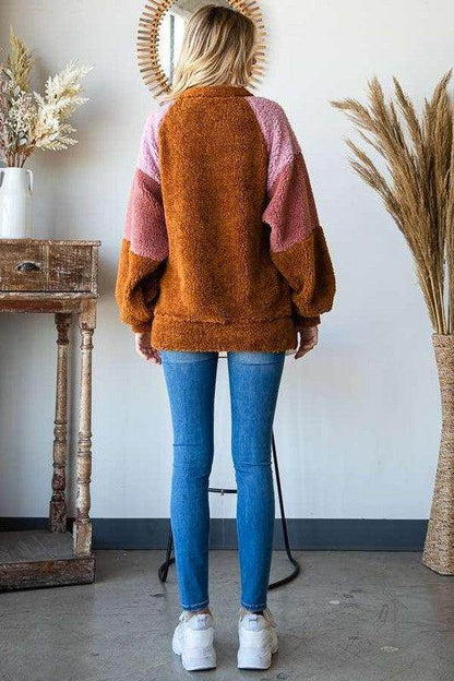 Culture Code Color Block Faux Fur Raglan Sleeve Sweatshirt - Selvanelle