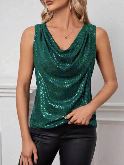 Sequin Cowl Neck Tank Top for Stylish Evening Wear - Selvanelle