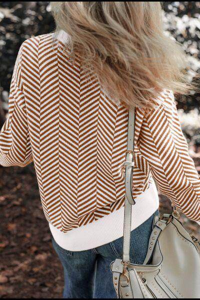 Striped Round Neck Long Sleeve Sweater for Women Fashion - Selvanelle