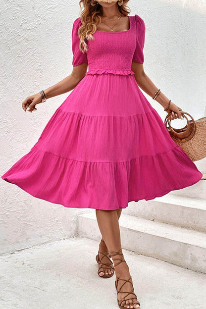 Perfee Square Neck Puff Sleeve Cutout Dress for Women - Selvanelle
