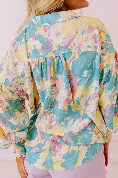 Printed Button Down Lantern Sleeve Shirt for Women - Selvanelle