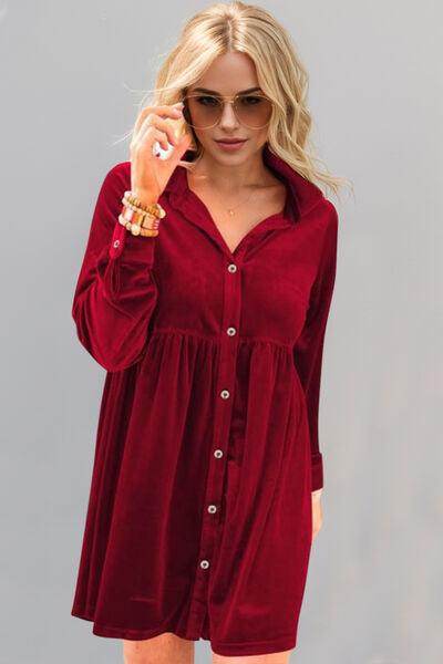Oh Full Size Collared Neck Long Sleeve Mini Dress for Women - Selvanelle