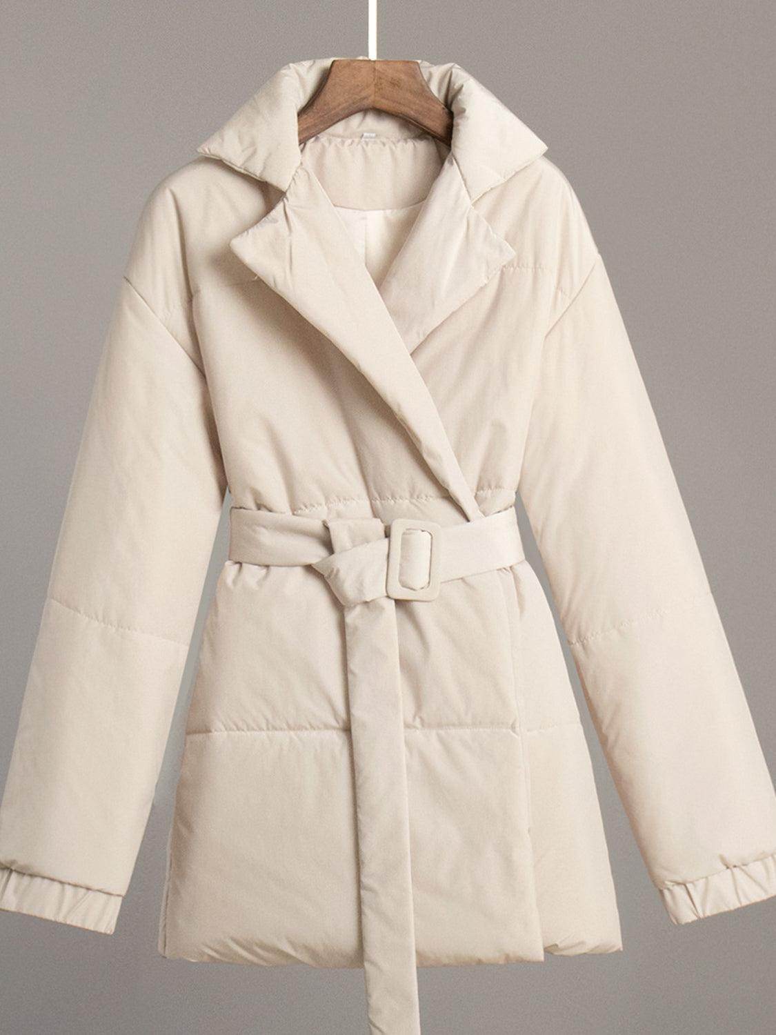 Puffer Long Sleeve Winter Coat with Belt for Women - Selvanelle