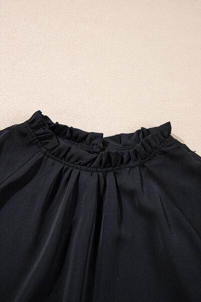 Mock Neck Cold Shoulder Blouse with Sheer Frill Details - Selvanelle