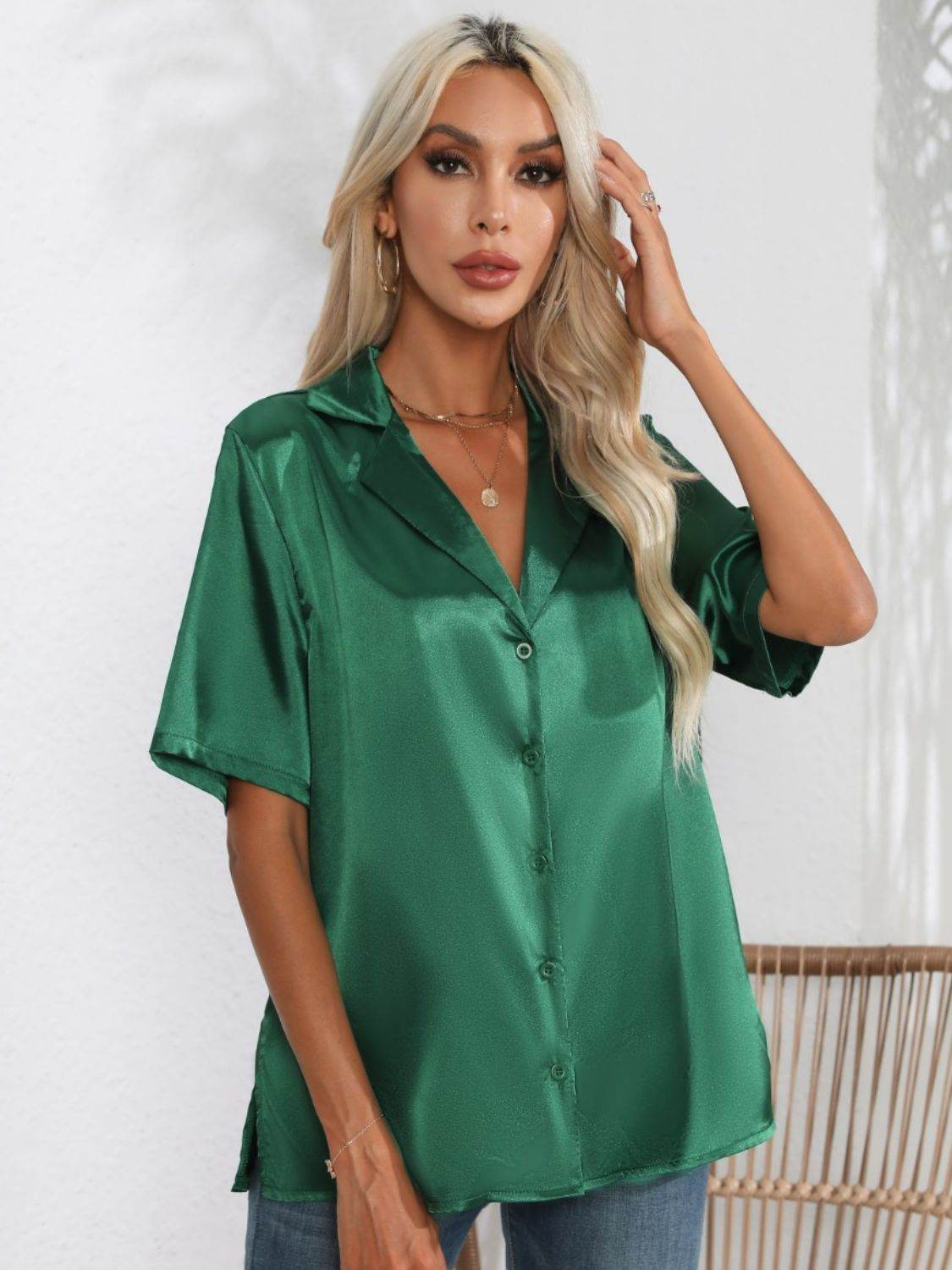 Button Up Collared Neck Shirt - Selvanelle