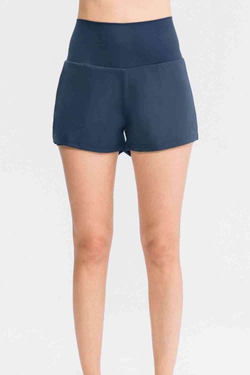 Wide Waistband Sports Shorts with Pockets for Women - Selvanelle