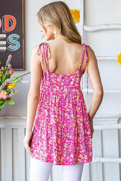 Heimish Full Size Floral Tie Shoulder Tiered Cami Top - Selvanelle