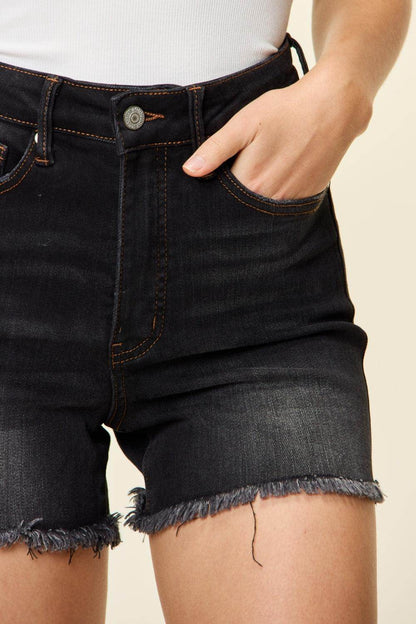 Judy Blue Full Size Tummy Control Fray Hem Shorts for Women - Selvanelle