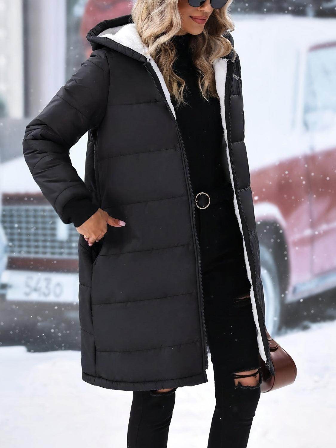 Plus Size Zip Up Hooded Winter Coat for Women - Selvanelle