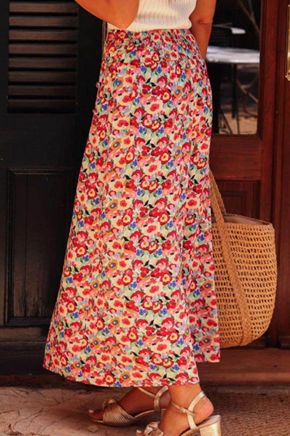 Slit Floral Midi Skirt for Women in Sheer Design - Selvanelle