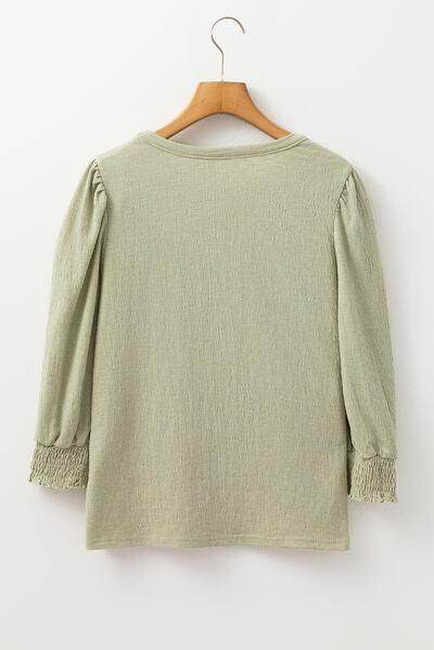 Textured Round Neck Three-Quarter Sleeve Blouse for Women - Selvanelle