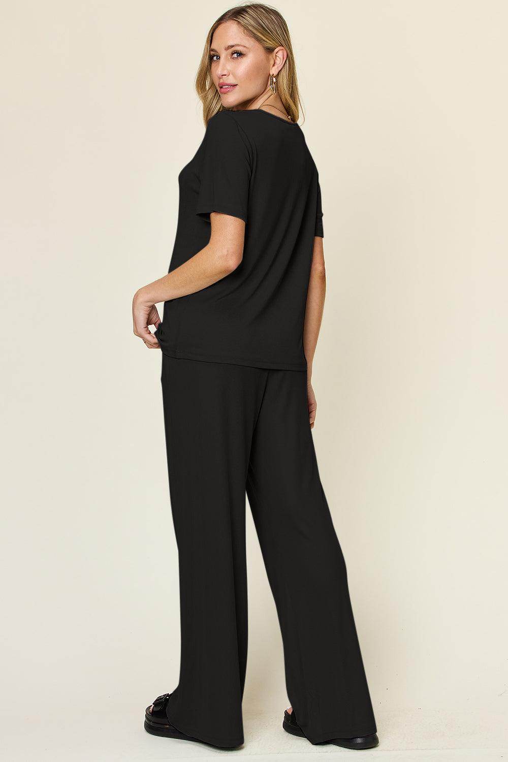 Double Take Full Size Round Neck Short Sleeve T-Shirt Set - Selvanelle