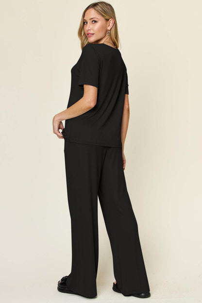 Double Take Full Size Round Neck Short Sleeve T-Shirt Set - Selvanelle