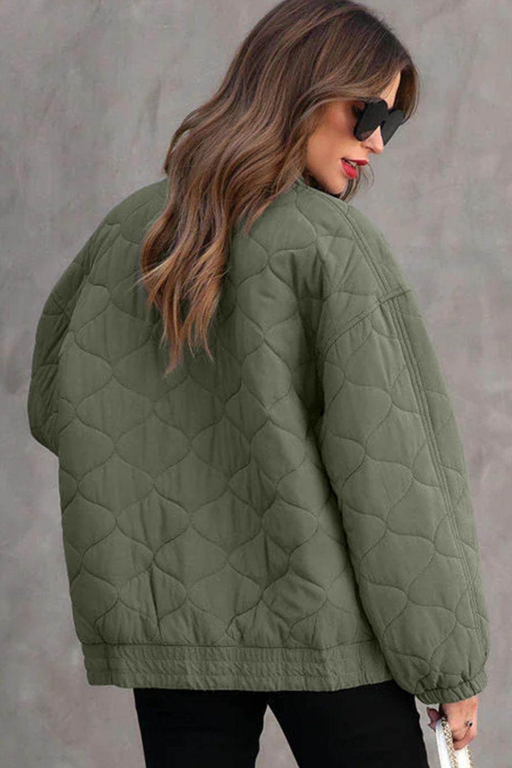 Zip Up Drop Shoulder Long Sleeve Puffer Jacket for Women - Selvanelle