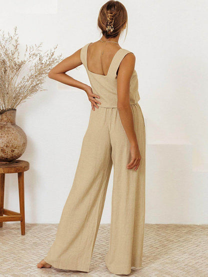 Square Neck Sleeveless Top and Pants Set for Women - Selvanelle