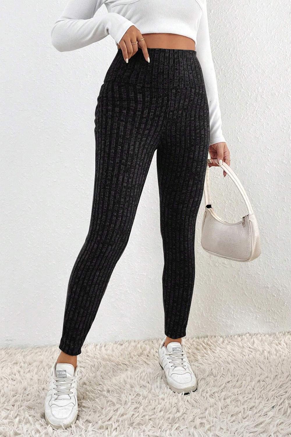 Ribbed High Waist Leggings for Women with Moderate Stretch