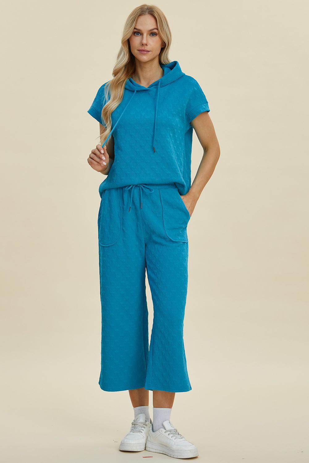 Double Take Full Size Texture Hoodie and Pants Set - Selvanelle