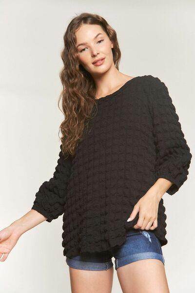ADORA Bubble Texture Round Neck Blouse for Trendy Style - Selvanelle