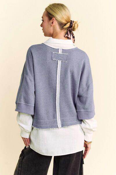 Davi & Dani Faux Layered French Terry Contrast Top Style - Selvanelle