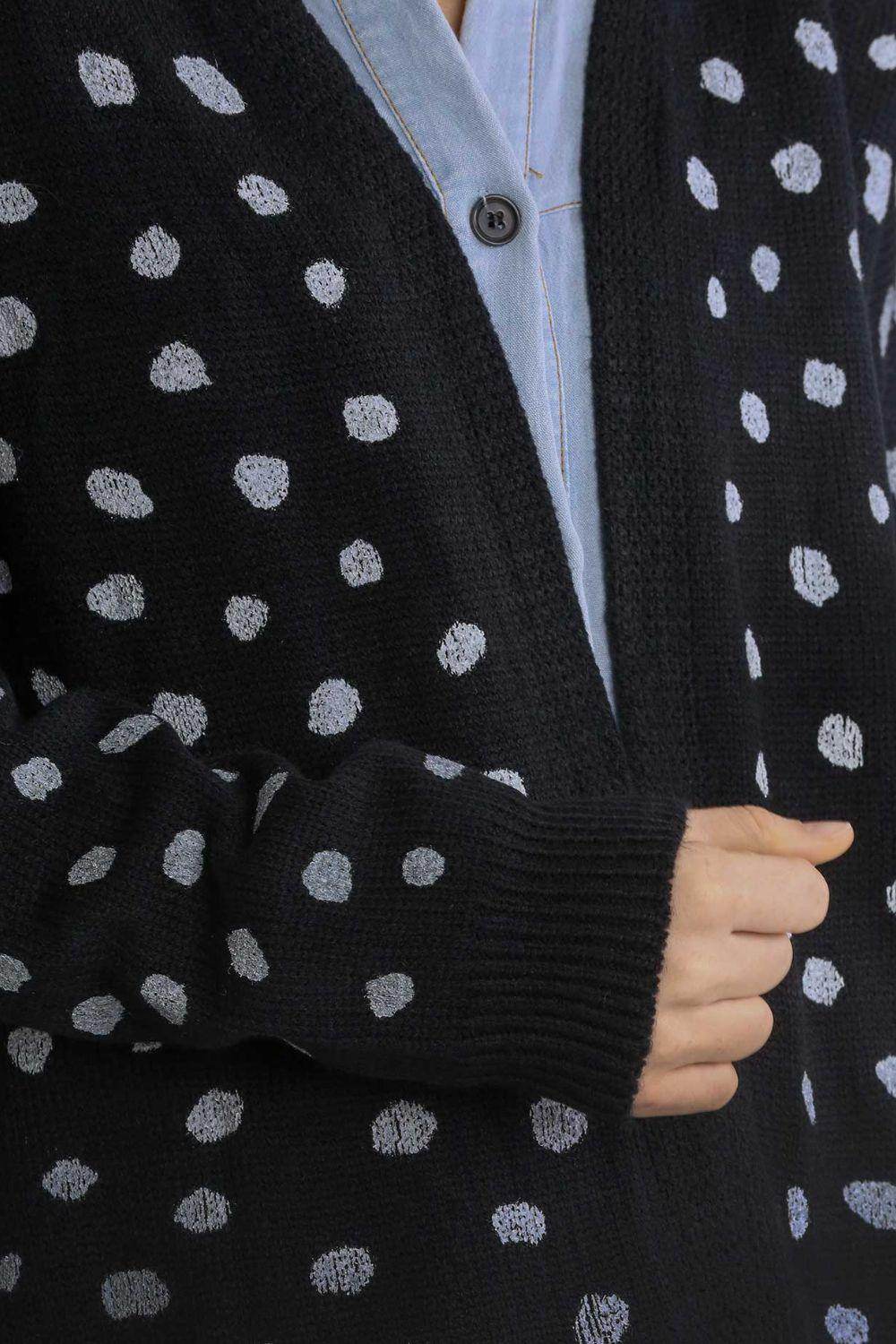 Umgee Polka Dot Open Front Drop Shoulder Cardigan for Women - Selvanelle