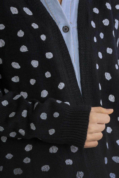 Umgee Polka Dot Open Front Drop Shoulder Cardigan for Women - Selvanelle