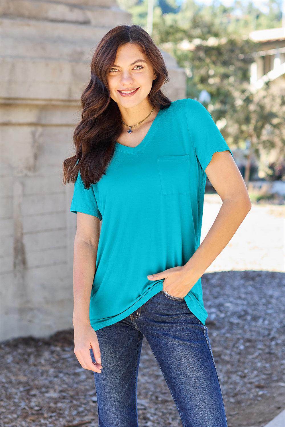 Basic Bae Full Size V-Neck Short Sleeve T-Shirt for Women - Selvanelle