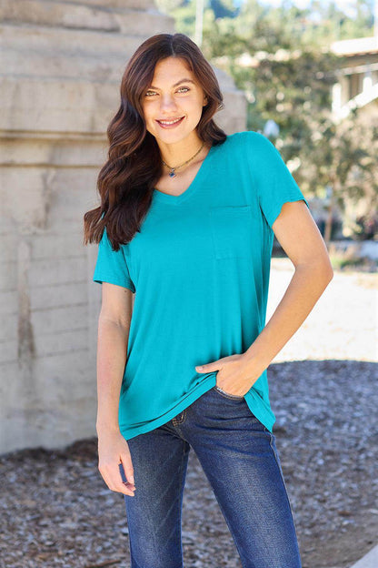 Basic Bae Full Size V-Neck Short Sleeve T-Shirt for Women - Selvanelle