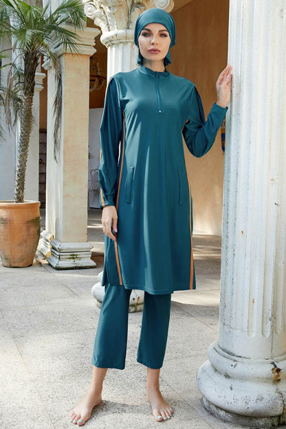 Cap, Quarter Zip Top and Pants Swim Set - Selvanelle