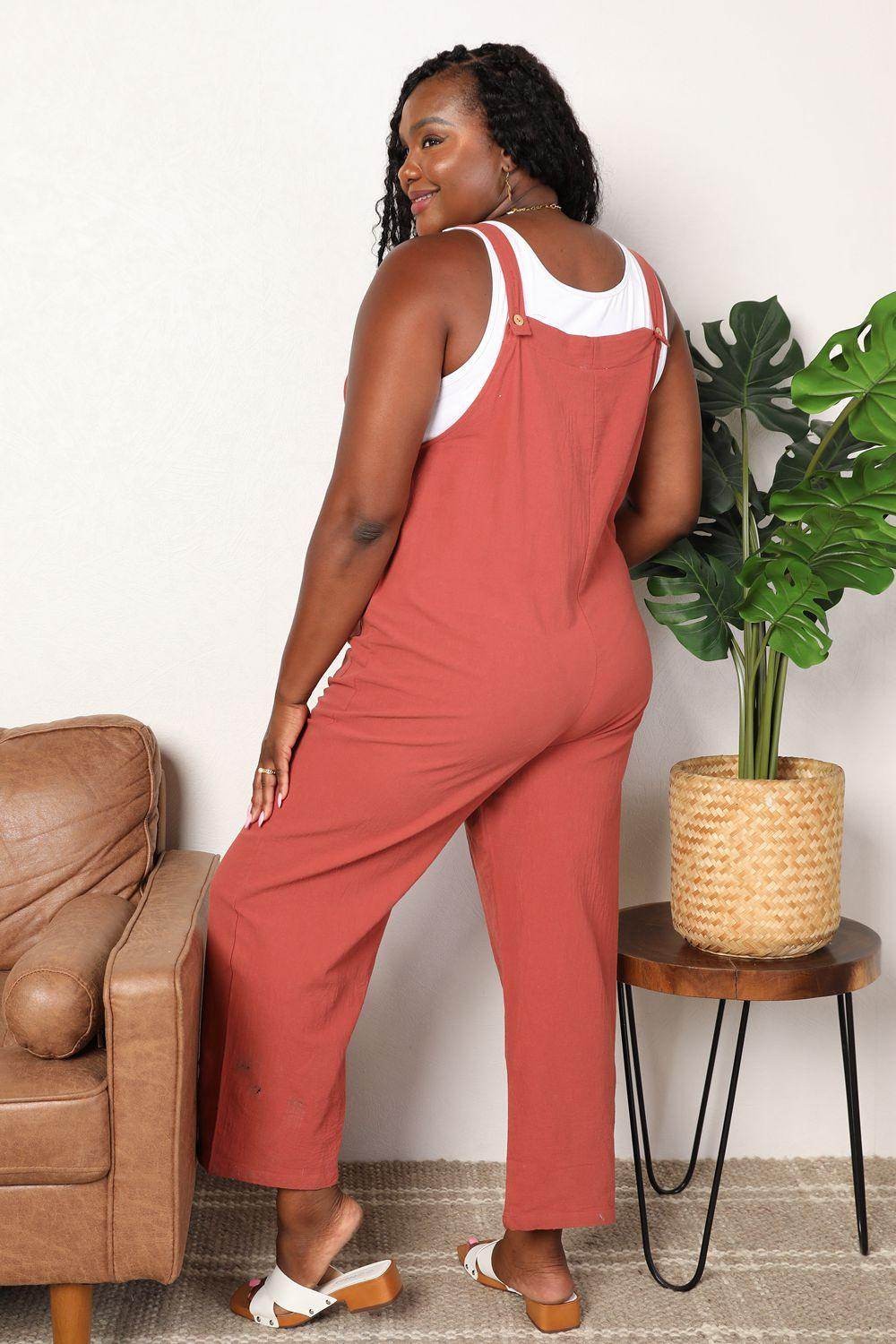 Perfee Wide Leg Overalls with Front Pockets for Women - Selvanelle