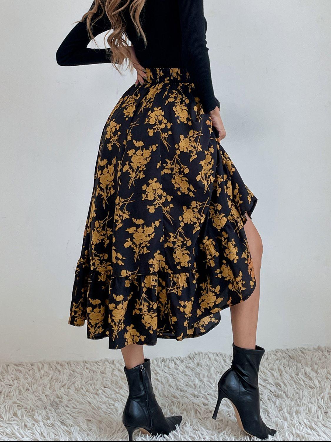 Stylish Printed Elastic Waist Midi Skirt for Everyday Wear