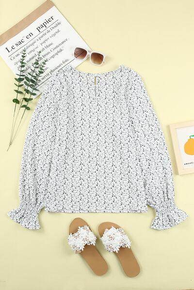 Printed Round Neck Flounce Sleeve Blouse for Women - Selvanelle