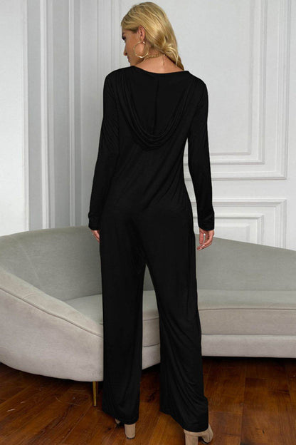 Shiny Long Sleeve V-Neck Jumpsuit with Pockets - Selvanelle