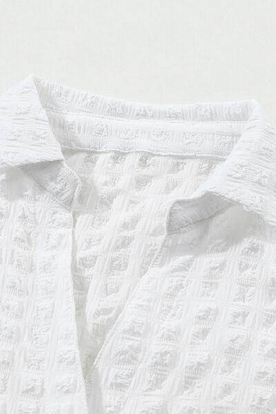 Texture Collared Neck Long Sleeve Shirt for Women - Selvanelle