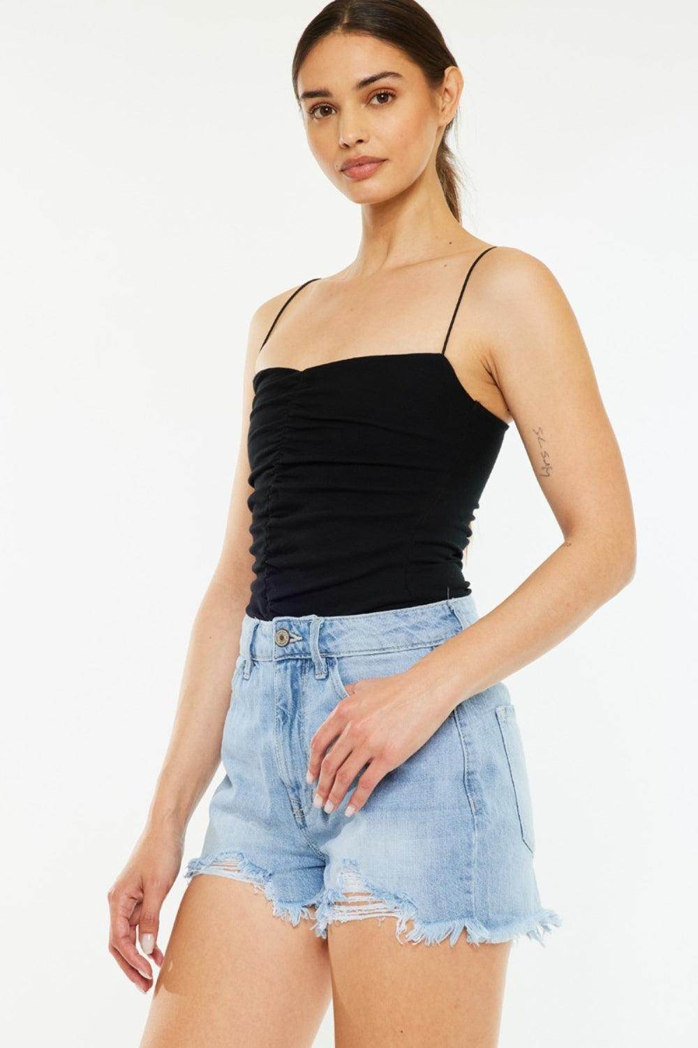 Kancan Raw Hem Distressed High Waist Denim Shorts Women - Selvanelle