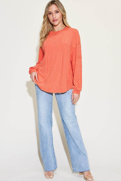 Basic Bae Full Size Ribbed Round Neck Long Sleeve T-Shirt - Selvanelle