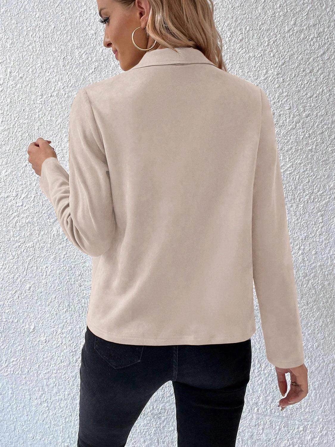 Collared Neck Long Sleeve Jacket for Everyday Wear - Selvanelle
