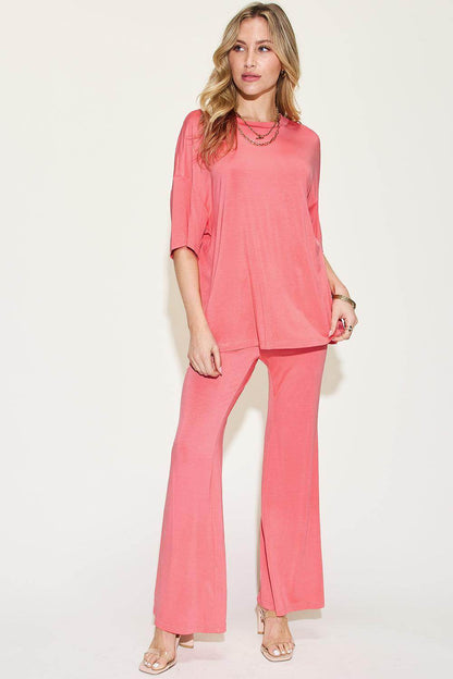 Basic Bae Full Size Bamboo Drop Shoulder T-Shirt Set - Selvanelle